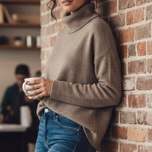 New York & Company $69 Large Brown Cowl Neck Pullover Soft Lightweight Sweater